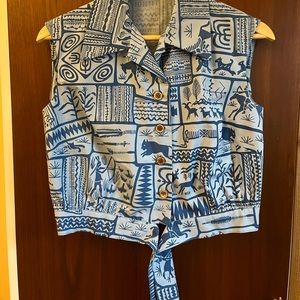 Vintage Western Harwood Steiger sleeveless button up with tie Medium